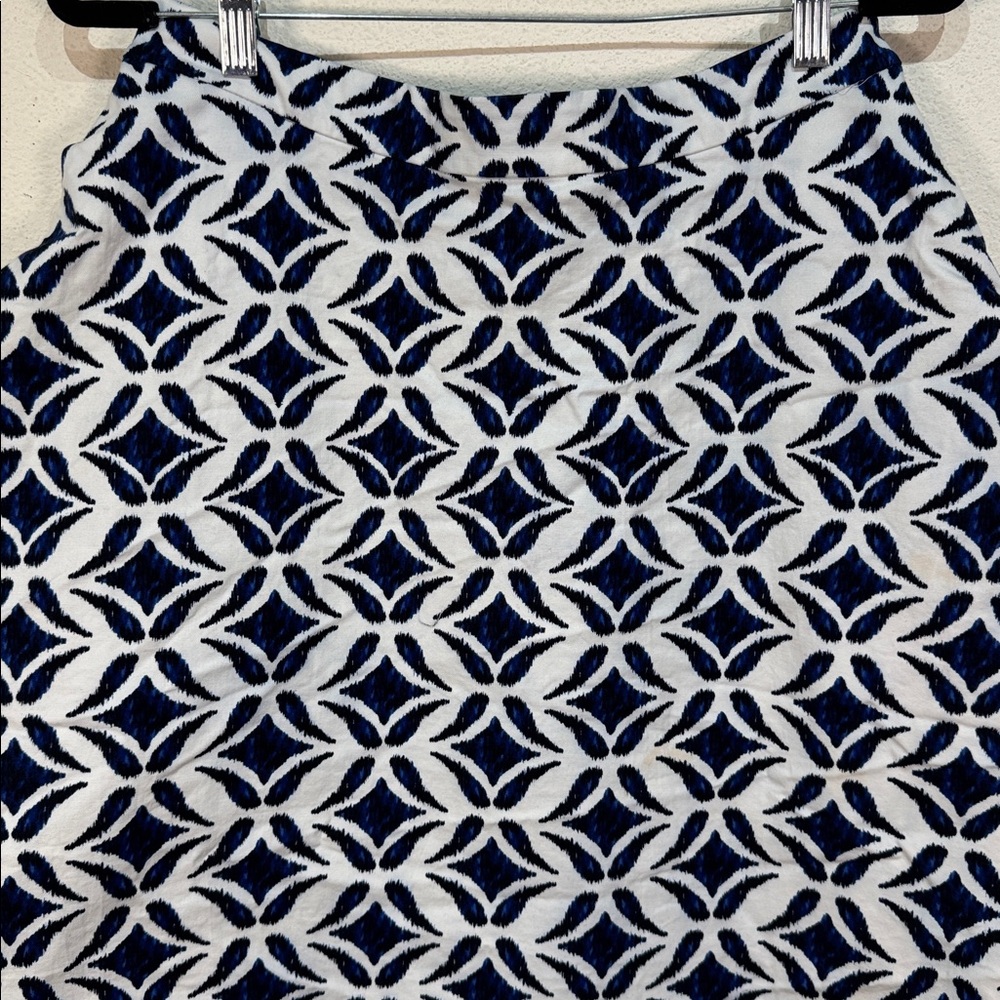Diane Von Furstenberg Navy & White cotton Geometric A-Line Skirt size 12 - Picture 2 of 8
